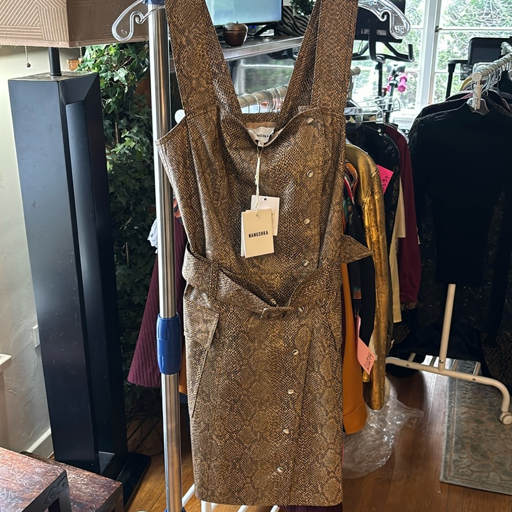 Nanushka Lorena Vegan Leather Belted Snake Effect Mini Dress. Size xs - Picture 3 of 10